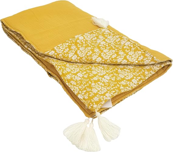MON AMI Marigold Double Sided Mat | 40-Inch 100% Cotton Muslin Baby Mat | Soft, Lightweight & Versatile | Perfect for Playtime, Outdoor Use & Babys Comfort