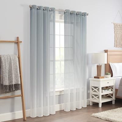 ECLIPSE Ines Printed Ombre Textured Light Filtering Grommet Window Curtains for Bedroom 2 Panels, 52 in x 84 in, Aqua