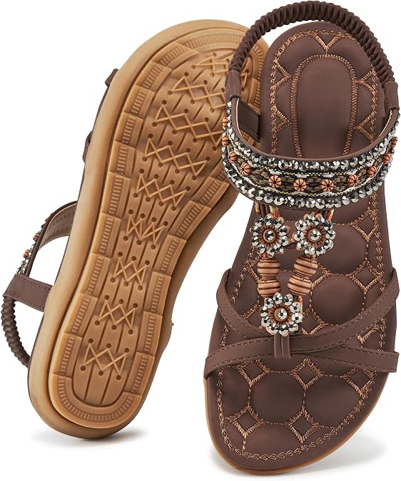 Alicegana Womens Sandals Dressy Summer: Comfortable Bohemian Flats Elastic Ankle Strap Casual Walking Women Shoes Footwear 2026