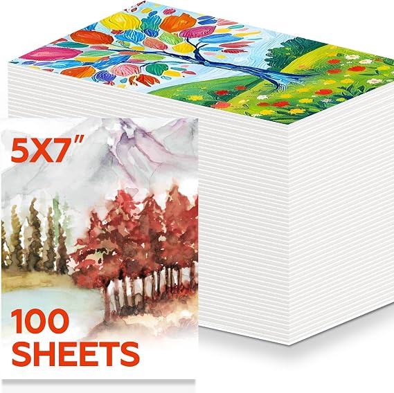 100 Sheets Watercolor Paper Bulk,5 x 7 Inch Cold Press 140 lb/300 GSM Water Color Paper for Kids Adults.Watercolor Drawing Paint Paper for Art Drawing Supplies