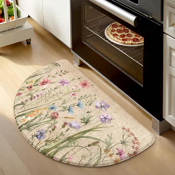 KIMODE Kitchen Mat Cushioned Anti Fatigue, Half Moon Floral Kitchen Rug
