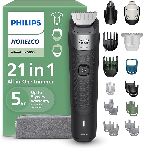 Philips Norelco All-in-One 5000 21-in-1 Trimmer, Face, Hair & Body, Black