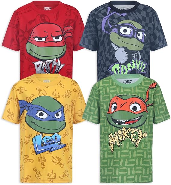 Nickelodeon Teenage Mutant Ninja Turtles Boys 4 Pack Short Sleeve T-Shirts for Big Kids