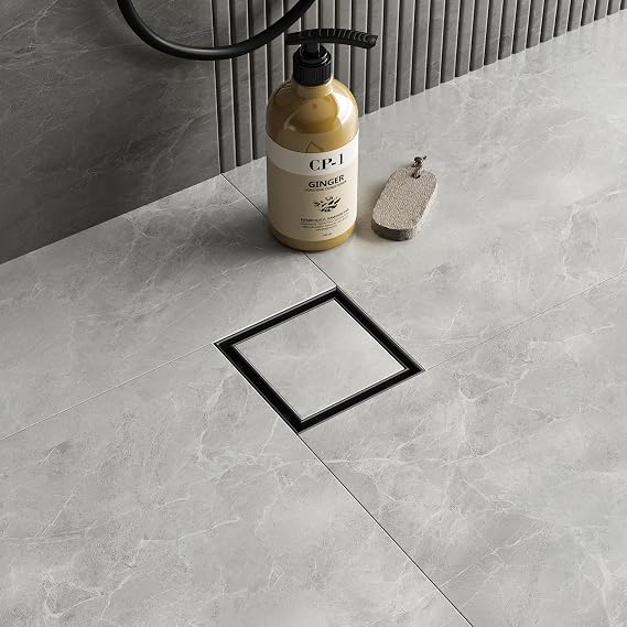 Neodrain 4 in Black Square Shower Drain with Removable Tile Insert Grate