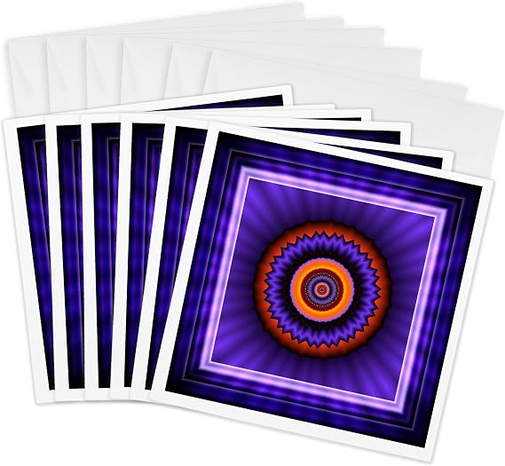 3dRose Greeting Cards - 12 blue red gold glowing energy power meditation orient peace harmony NewAge - 6 Pack - mimulux Psychedellic Art