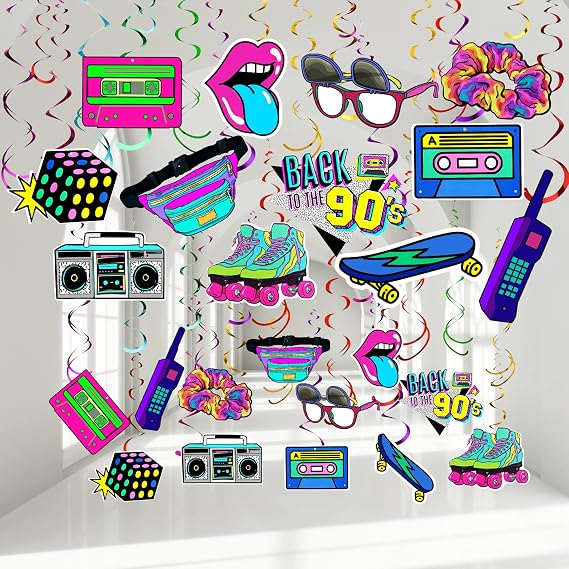 Chinco 48 Pcs 90s Swirl Decorations Hanging Birthday Party Hip Hop