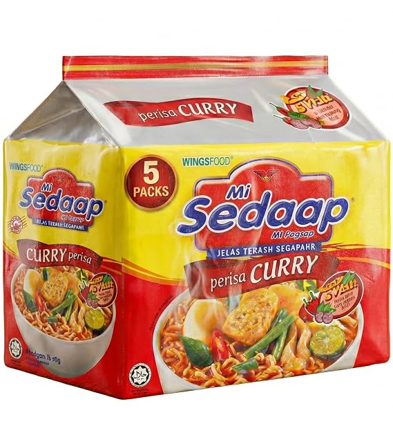 Curry Flavor Instant Noodles, Pack of 5, Mi Sedaap Halal Instant Ramen