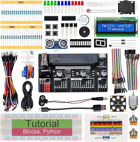 Freenove Super Starter Kit for BBC Micro:bit (Not Included Works with V1 & V2) 266-Page Detailed Tutorial 191 Items 38 Projects Blocks and Python Code