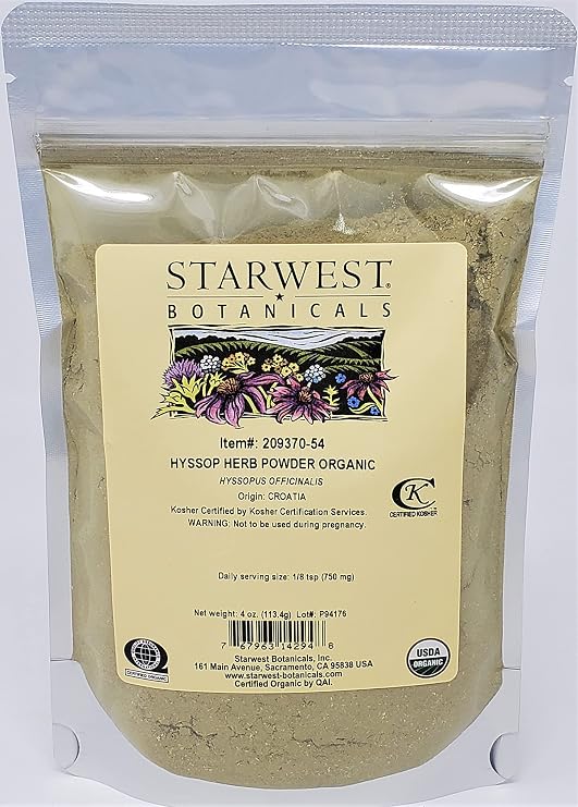 Starwest Botanicals Organic Hyssop Herb Powder, 4 Ounces