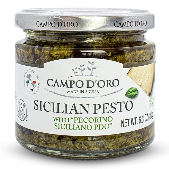 CAMPO D'ORO - Basil Pesto with Pecorino, Sicilian Creamy Pesto, 6.35 oz