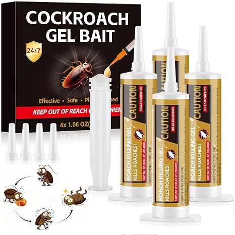 Cockroach Gel Bait - Roach Indoor Infestation, Fast-Acting Cockroach Infestation Killer Gel for Indoor Outdoor Use, 4 Tubes x 30-Grams