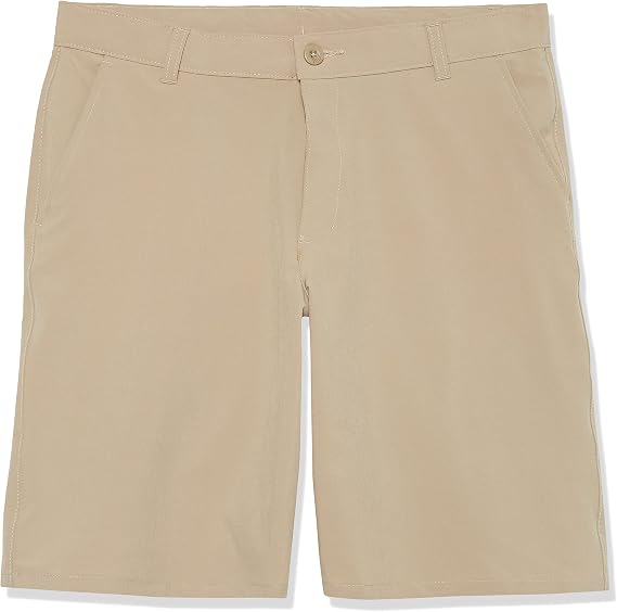 Izod Boys' School Uniform Flat Front Khaki Shorts, Moisture Wicking Performance Fabric, Wrinkle & Fade Resistant