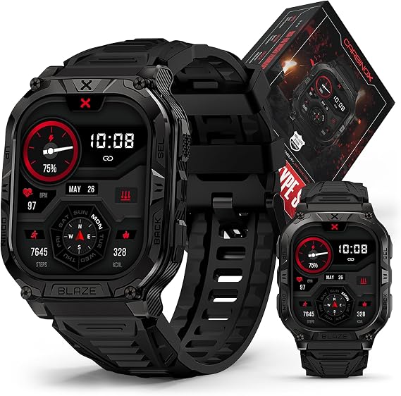 CARBINOX Blaze Rugged Smart Watch for Men, Fitness Tracker, GPS, Square