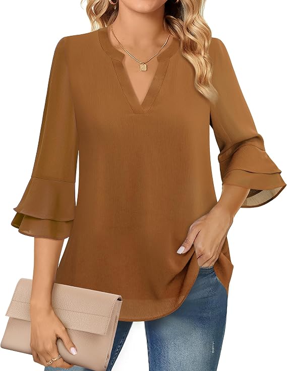Lotusmile Womens Tops Dressy Casual 3/4 Sleeve Chiffon Business Work Tunic