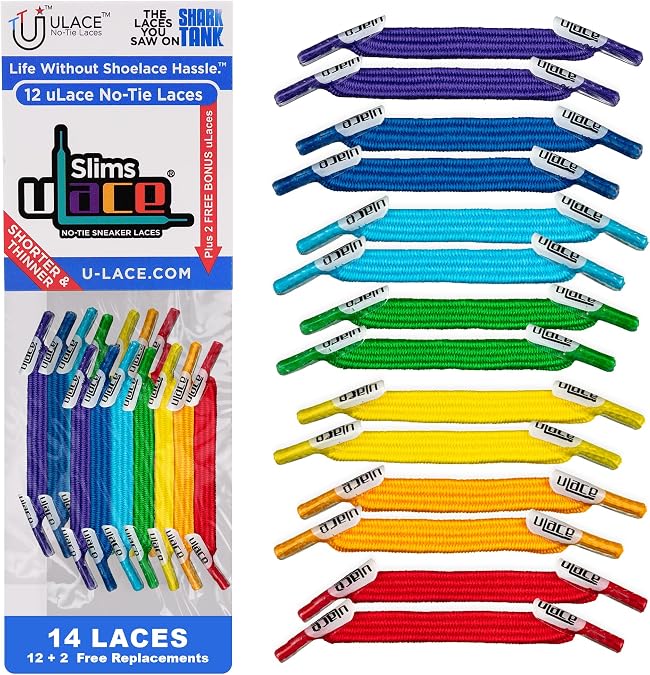 uLace Slims No-Tie Shoelaces - Elastic Shoe Laces for Sneakers - 14 Laces