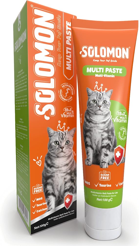 Solomon Multi Paste 100 Gr Kediler Için Bağışıklık Sistemi Destekleyici Tüy Yumağı Oluşumunu Engelleyici 18 Farklı Vitamin İçerikli Multivitamin Malt Macunu