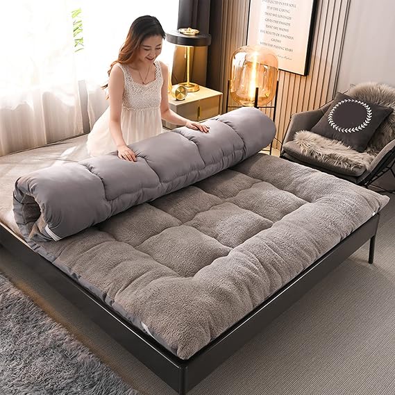 Thicken Floor Futon Mattress, Japanese Tatami Mattress Foldable Sleeping Pad, Winter Soft Roll Up Bed Student Dormitory Mattress Topper(King, A), (1668289)