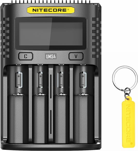 NITECORE UMS4 Intelligent QC 4-Slot Quick Battery Charger for Li-Ion/IMR/LiFePO4/Ni-MH/Ni-Cd 14500 16340 18350 18650 20700 21700 AA AAA with NITECORE Tag