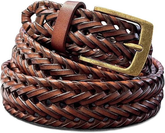 Braided Belt Genuine Leather Woven Casual Dress Belt 1-3/8"(35mm) Wide