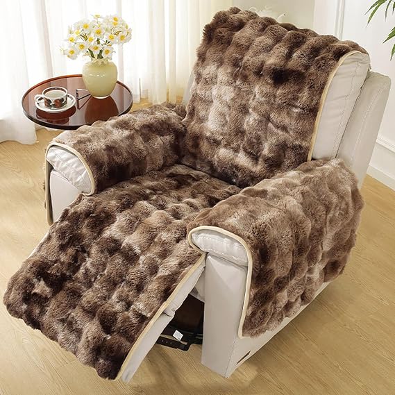 Plush Recliner Chair Cover for Recliner Chair, Washable Recliner Chair Slipcover Couch Cover Soft Warm Sofa Cover Thick Shaggy Fuzzy Furniture Protector (Brown)