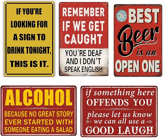 5 Piece Funny Bar Signs For Home Bar Wall Decor Man Cave Decor Vintage Metal Tin Sign Bar Accessories Poster Basement Decorations And Gifts For Home Work Shop 812 Inch