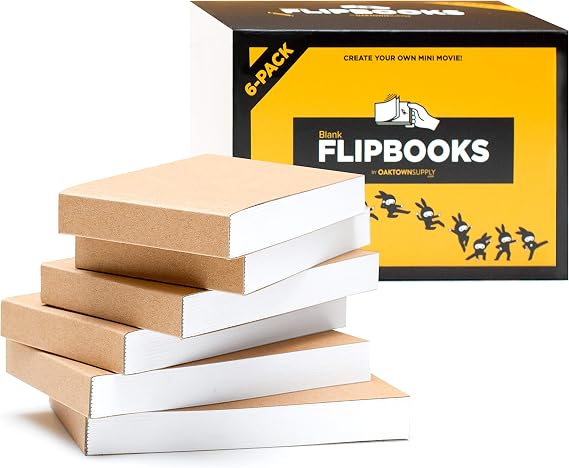 Blank Flipbooks (Flip Book) for Animation, Sketching, and Cartoon Creation, 6 Pack, 4.5 x 2.5, 180 Pages (90 Sheets), Thick, No Bleed Drawing Paper with Sewn Binding, Fun Creative Craft for Kid