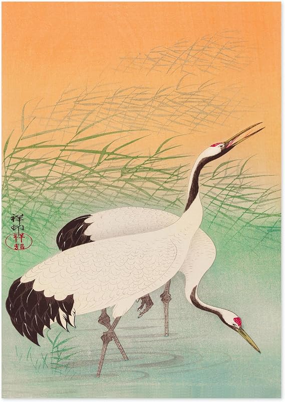 Cranes Ohara Koson Poster, Japanese Woodblock Ukiyo-E Print, Vintage Bird Art Picture Animal Painting Wall Art Exhibition, Japan Birds Home Decor, A3 (Print Only) - 42x29.7cm