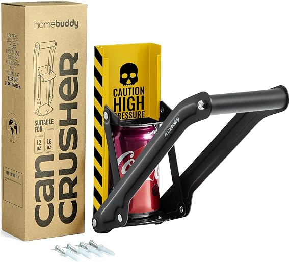 HomeBuddy Can Crusher for Recycling - 12 Oz. and 16 Oz. Can Crusher Wall Mounted for Aluminum - Compact and Easy to Use, Mounting Rivets Included, Man Cave Accessories, Yellow