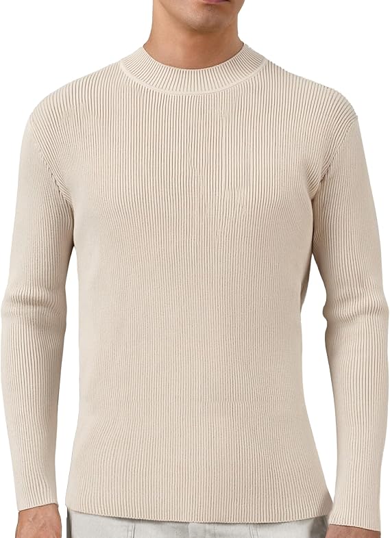 VPG Mock Turtleneck for Men, Ribbed Knitted Slim Fit Long Sleeve Pullover Sweater