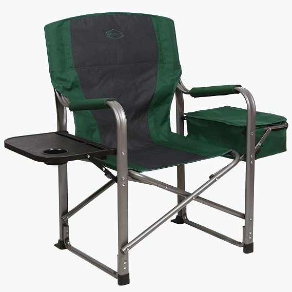 Kamp-Rite Portable Outdoor Beach Patio Lawn Director's Chair w/Cooler, Table, Cup Holder for Backyard, Tailgate, Sports, 350 LB Capacity, Green