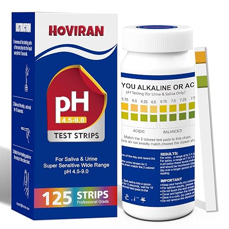 pH Test Strips for Saliva & Urine, 125 Urine Test Strips pH 4.5-9.0