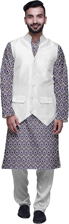 Atasi Indian Kurta Pyjama Jacket Set for Men Mandarin Collar Casual Clothing