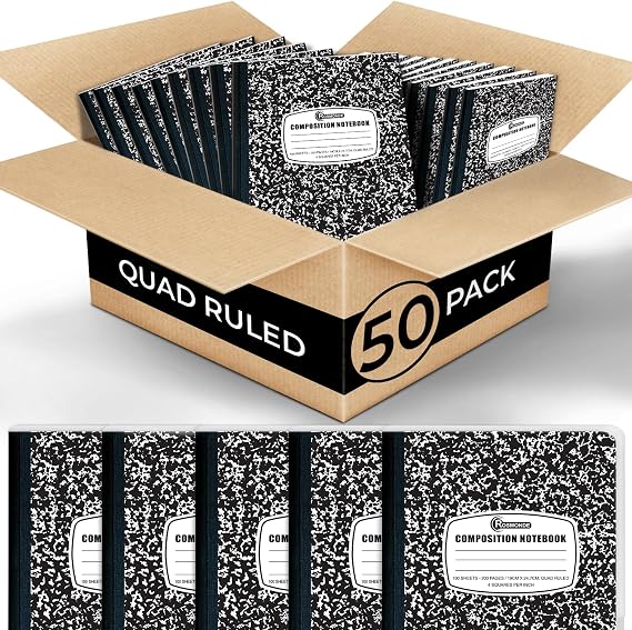 Rosmonde 50 Pack Graph Paper Composition Bulk, Graph Composition Notebook