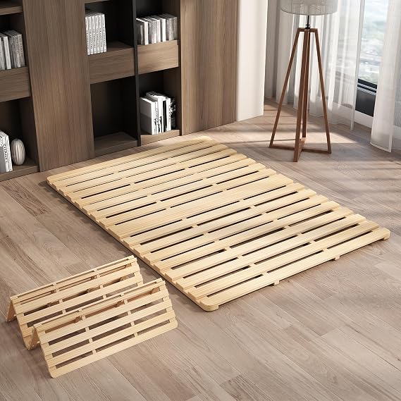Floor Bed Frame Full, Foldable Tatami Bed Frame Futon Frame | Breathable Moisture-Proof Bed Plate, Wood Slatted Floor Bed Frame, Japanese Floor Beds for Floor Sleeping & Futon Mattress