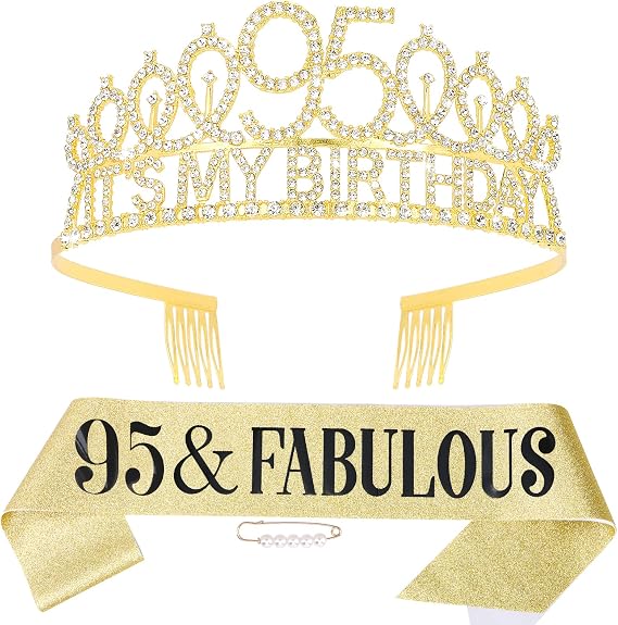 95th Birthday Decorations for Women, Hapdoo 95th Birthday Gits for Her Birthday Decorations Set- Its My Birthday Crown and Sash with 95 & Fabulous, Happy 95th Birthday Tiara Birthday Party