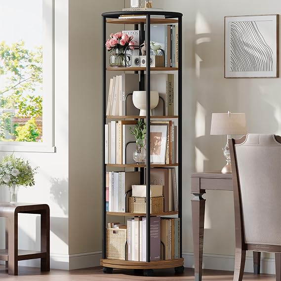Hzuaneri Rotating Bookshelf, 360 Spinning Bookshelf Tower,Round Book Shelf