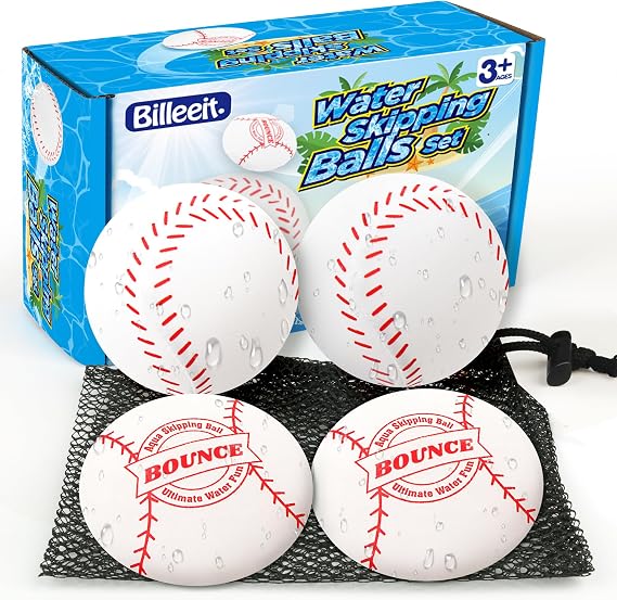 Billeeit 4Pcs Water Skipping Balls for Pool Play, Water Pool Beach Swim Toys for Kids 3+ and Adults, Include 2 Balls and 2 Discs
