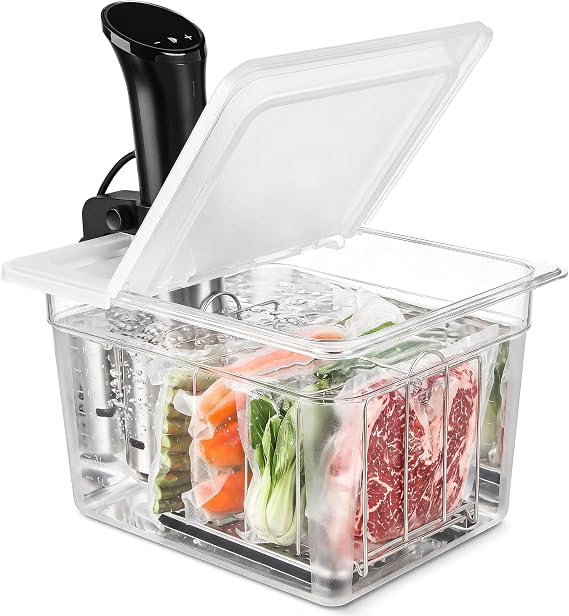EVERIE 12 Quart Sous Vide Container with Collapsible Hinged Lid + Wobble-Free Stainless Steel Rack Divider NSF Approved Container, BPA-Free Lid, Compatible with Anova and Instant Pot