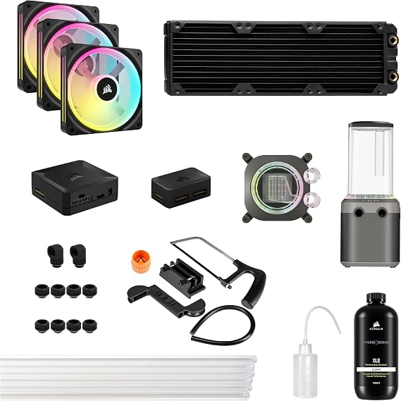 CORSAIR Hydro X Series iCUE LINK XH405i Custom Cooling Kit - Hardline Water Cooling Circuit - XC7 ELITE CPU Water Cooler - XD5 ELITE D5 Pump - 3x QX120 RGB Fans - Steel Grey