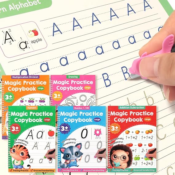 5 Pack Large Magic Grooved Reusable Copybooks for Kids 3-8 (10.2×7.3)