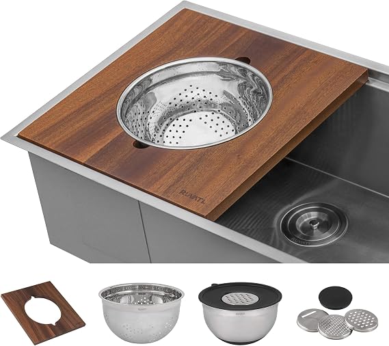 Ruvati Wood Platform with Mixing Bowl and Colander (complete set) for Workstation Sinks - RVA1288