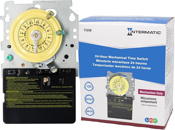 Intermatic T101M 24-Hour Mechanical Timer (Mechanism Only) - 120V SPST, Heavy-Duty Programmable Switch Timer, 40 Amp Load Control - Ideal for Pool Pumps, Water Heaters, Lighting, and HVAC