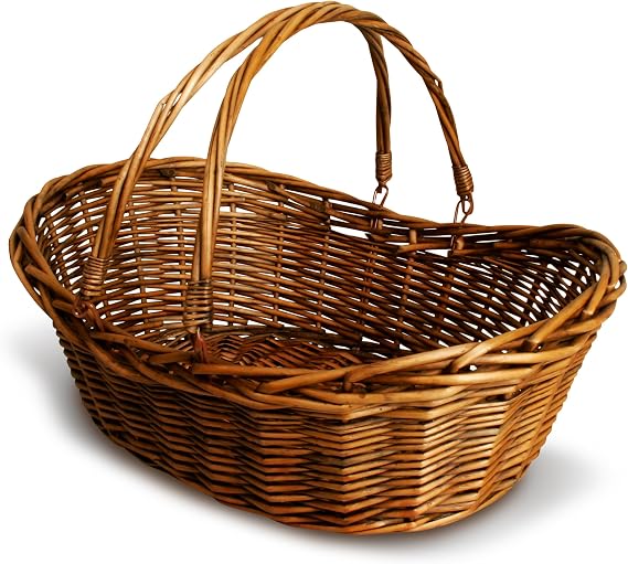 Wald Imports - Large Wicker Basket with Handle - Dark Brown Hand Woven Harvest Basket - Wicker Flower Basket for Storage, Picnics, Easter, Organizing, and More (20 x 7.5 inches)