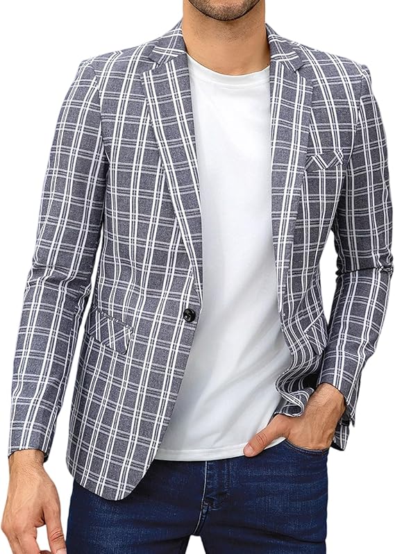 Cloudstyle Mens Plaid Blazer Lightweight Casual Sport Coat Daily Slim Fit Suit Jacket
