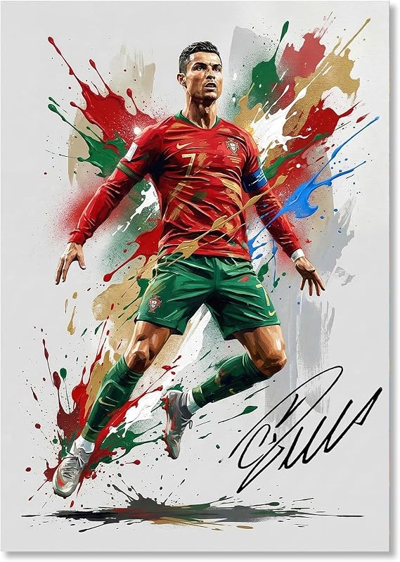 Cristiano Ronaldo Art Style Signed Poster Print | Portugal Football Art Gift | CR7 Soccer Memorabilia Merchandise | Limited Edition Autograph Wall Art Home Decor (A4 Unframed)