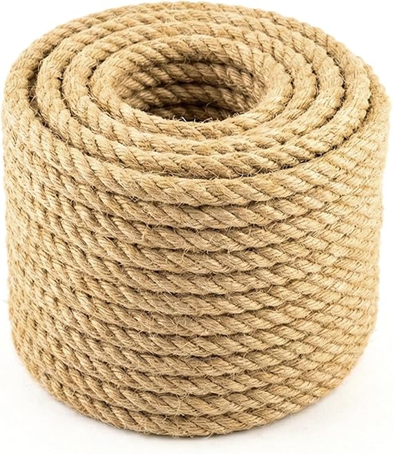 Jute Rope 1/2" x 50FT, 4 Ply 450LB Breaking Strength Heavy Duty Natural Jute Twine, 12mm Thick Craft Cord for Plant Climbing, Gift Wrapping, Bottle Crafting, Cat Tree, Rustic Wedding Decor