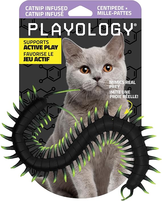 Playology Cat Toys - Catnip Infused Centipede Cat Toy for Chase and Pounce