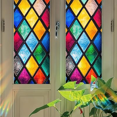 Stained Glass Window Film 17.7x39.3 inch Static Cling Sun Blocking Decor for Home Office Windows Doors Glass Partitions Anti-UV Sun Blocke Windows Film Seasonal Decorations