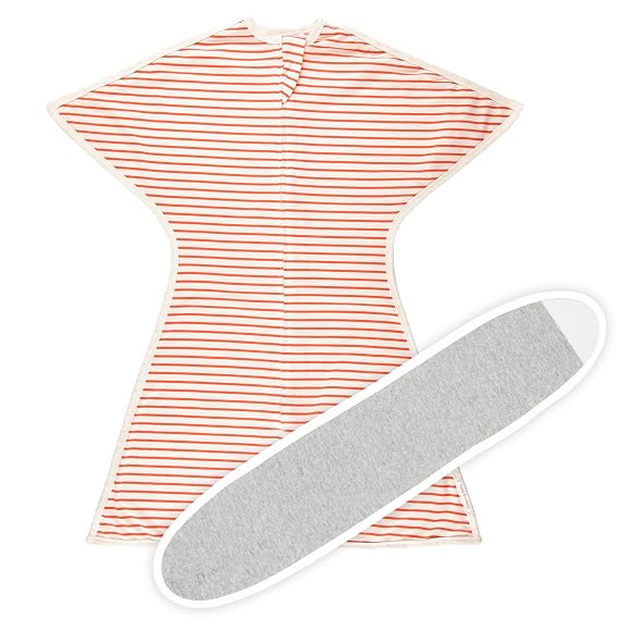 SleepingBaby Zipadee-Zip Transition Swaddle (Stripes Strawberry/Cream, X-Small for 3-6 Months) and Snuggle Strap (Grey, One Size) - Wearable Baby Blanket and Accessory - Polyester, Spandex