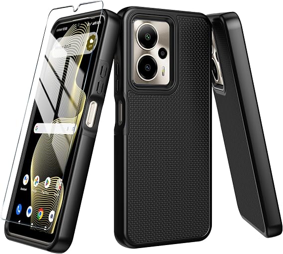 for Cricket Outlast 5G 2024/AT&T Motivate Pro 5G Case with Tempered Glass Screen Protector,Dual Layer Heavy Duty Shockproof Protection (Cricket Outlast 5G 2024,Black)